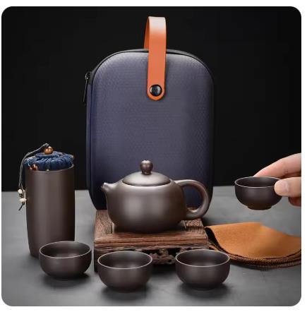 Korean Tea Set - Set Teh Perjalanan Tanah Liat Ungu