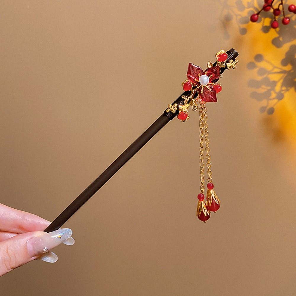 Hanbok Hair Pin - Tusuk Konde Kayu Motif Bunga Klasik