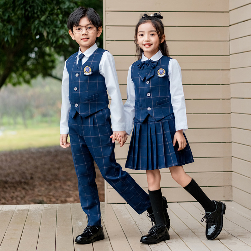 Korean Lifestyle - Setelan Kemeja Rompi Kotak-kotak Inggris Anak-anak