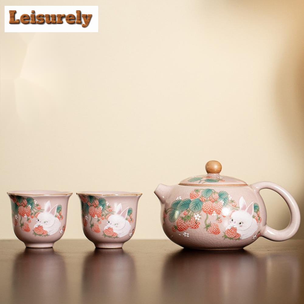 Antik Pink Ru Kiln Teacup stro - Korean Tea Set ulasan dan harga