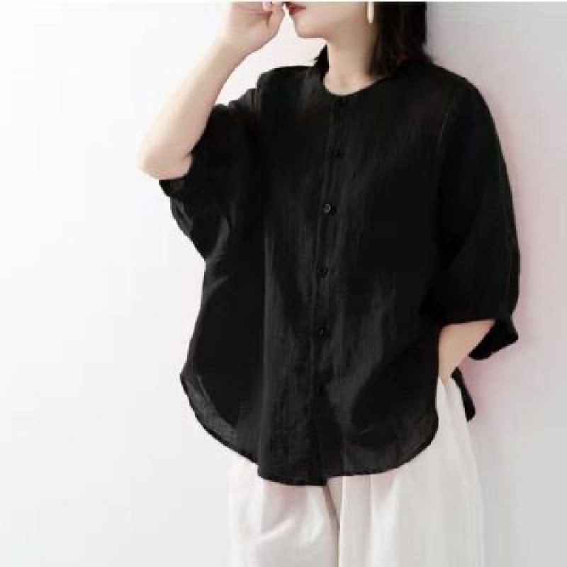 Kemeja katun dan linen wanita  - Korean Lifestyle ulasan dan harga
